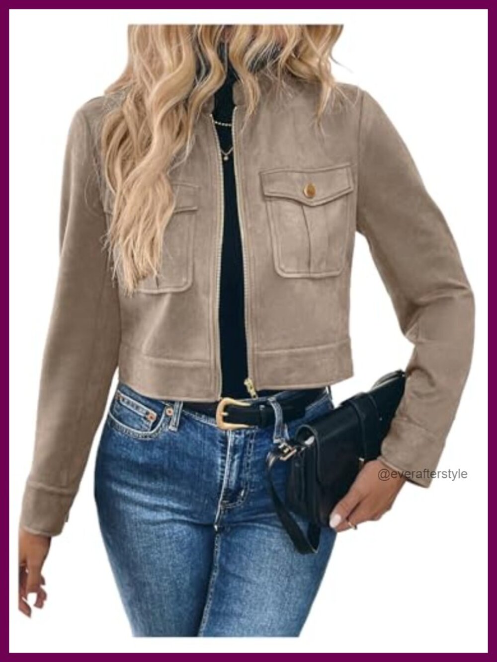 Zip Up Faux Suede Motorcycle Cargo Crop Jacket